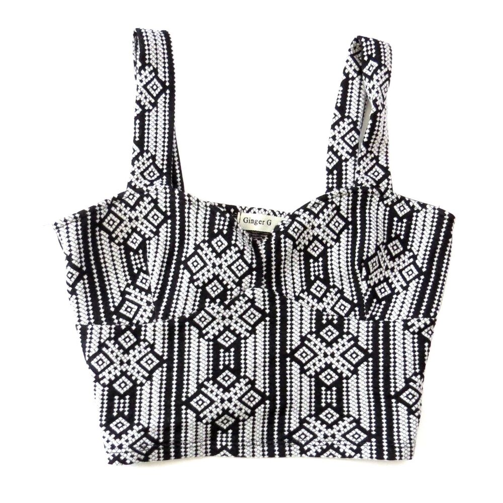 Ginger G Bustier Style Crop Top Goth Whimsy Festival Fairy Black/White M NWOT